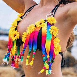 GRAEEN Sunflower Rainbow Tassel Festival Dance Top OSFM